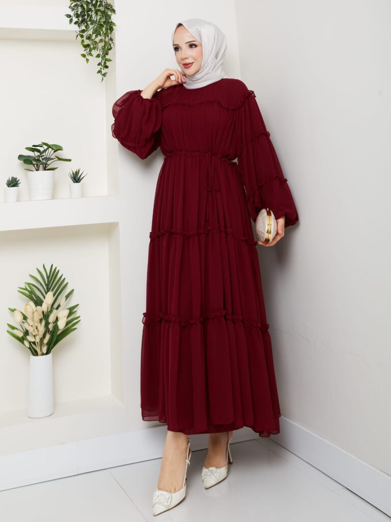 Bordo şifon elbise