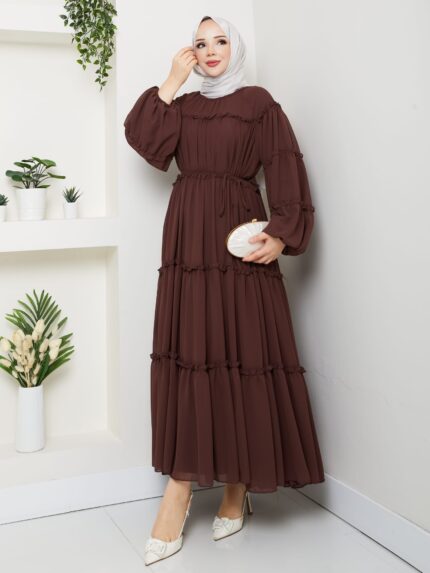 Kahverengı sıfon elbise