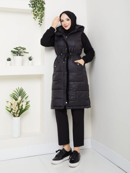 Yelek sıyah bıye kürk detaylı