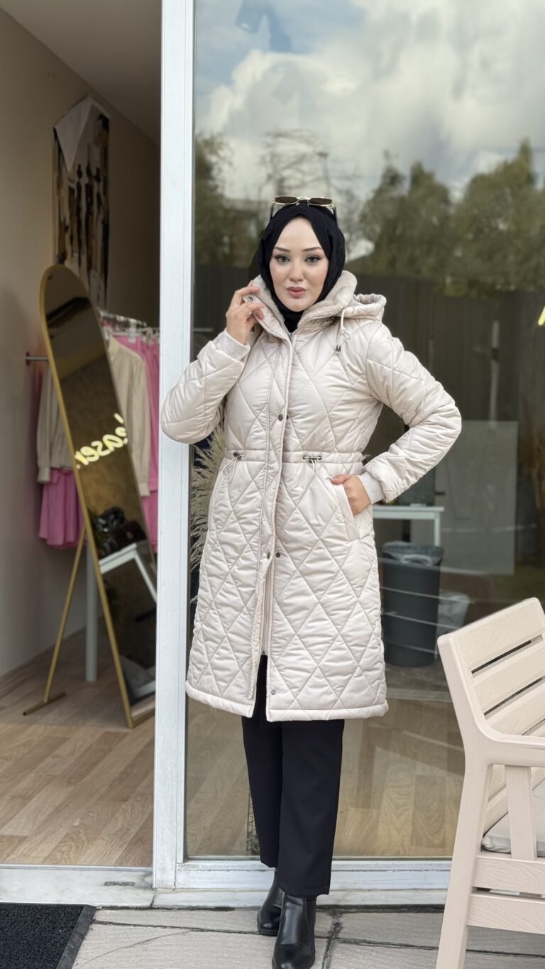 Tas renk yaka kürklü mont