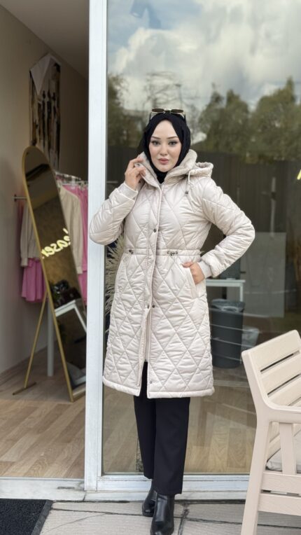 Tas renk yaka kürklü mont