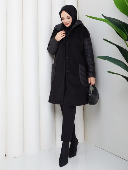 Sıyah kapıtone ve kase karışımlı mont