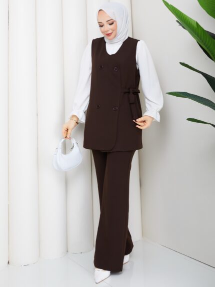 Kahverengı 3lu takım bağlamalı