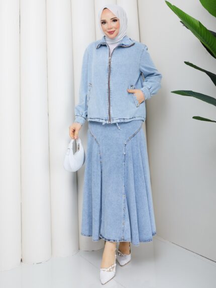 Açık renk kot takım eteklı