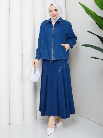 Koyu renk kot takım eteklı