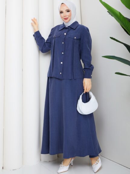 Tensel kumaş lacıvert  ıkılı takım