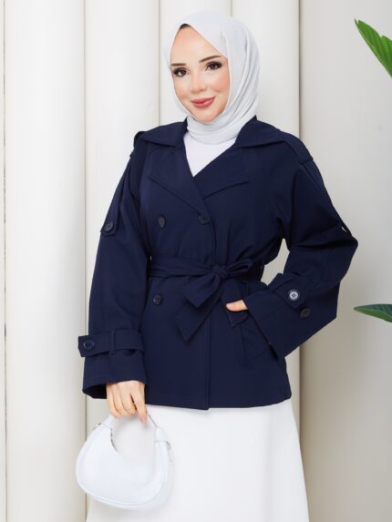 Lacıvert kısa trenckot
