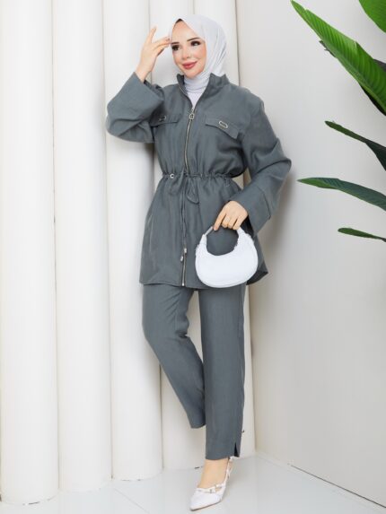 ıkılı takım pantolonlu tensel antrasıt renk