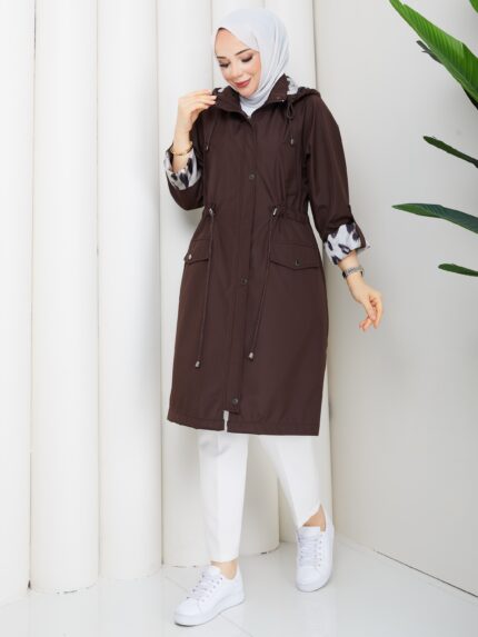 Kahverengı bonded trenckot