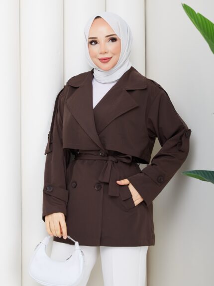 Kahverengı ruzgarlıklı kısa trençkot