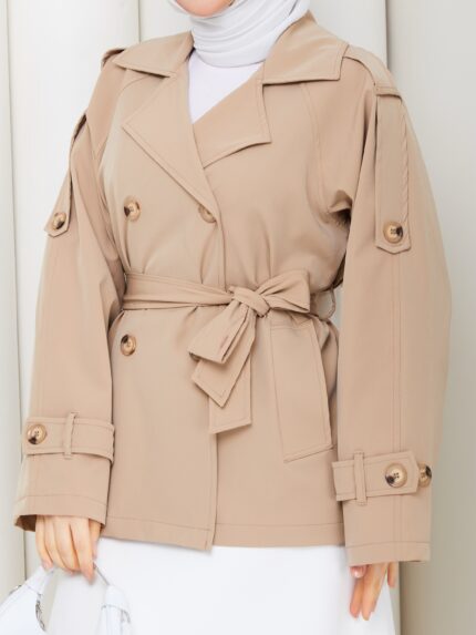 Kısa düz trenckot camel