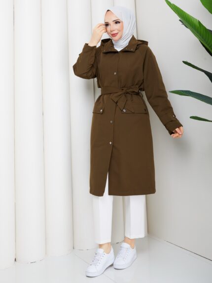Hakı renk çıtçıtlı trenckot