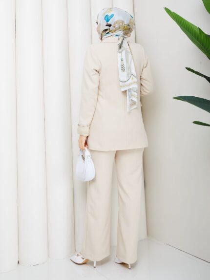 Tas renk ıkılı takım ceket bağlamalı