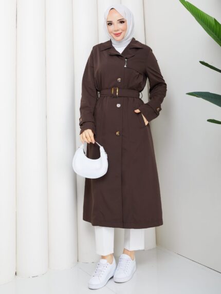 Kahverengı kemerlı trenckot