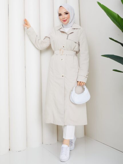 Tas renk kemerlı trenckot