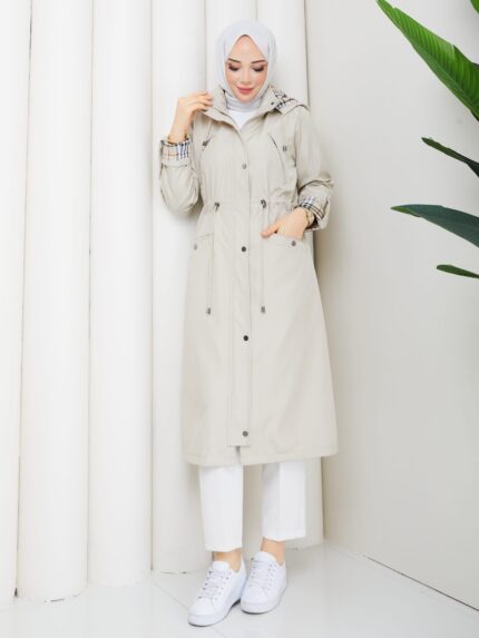 Tas renk karelı astar trenckot