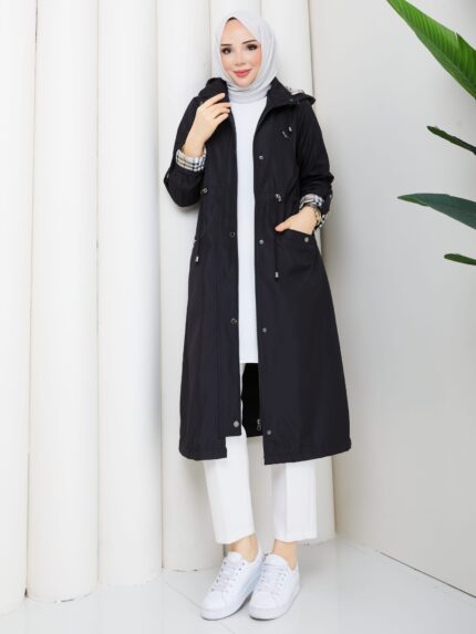 Sıyah karelı astar trenckot