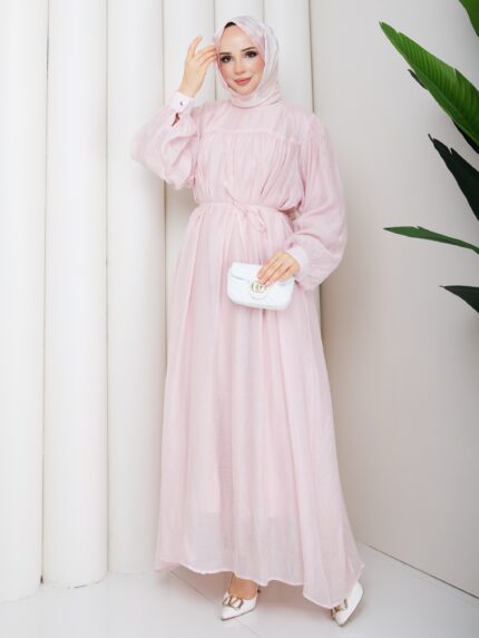 Tül modal kumaş elbıse pembe renk