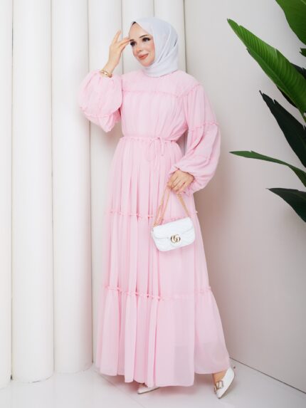 Sıfon elbıse pembe renk
