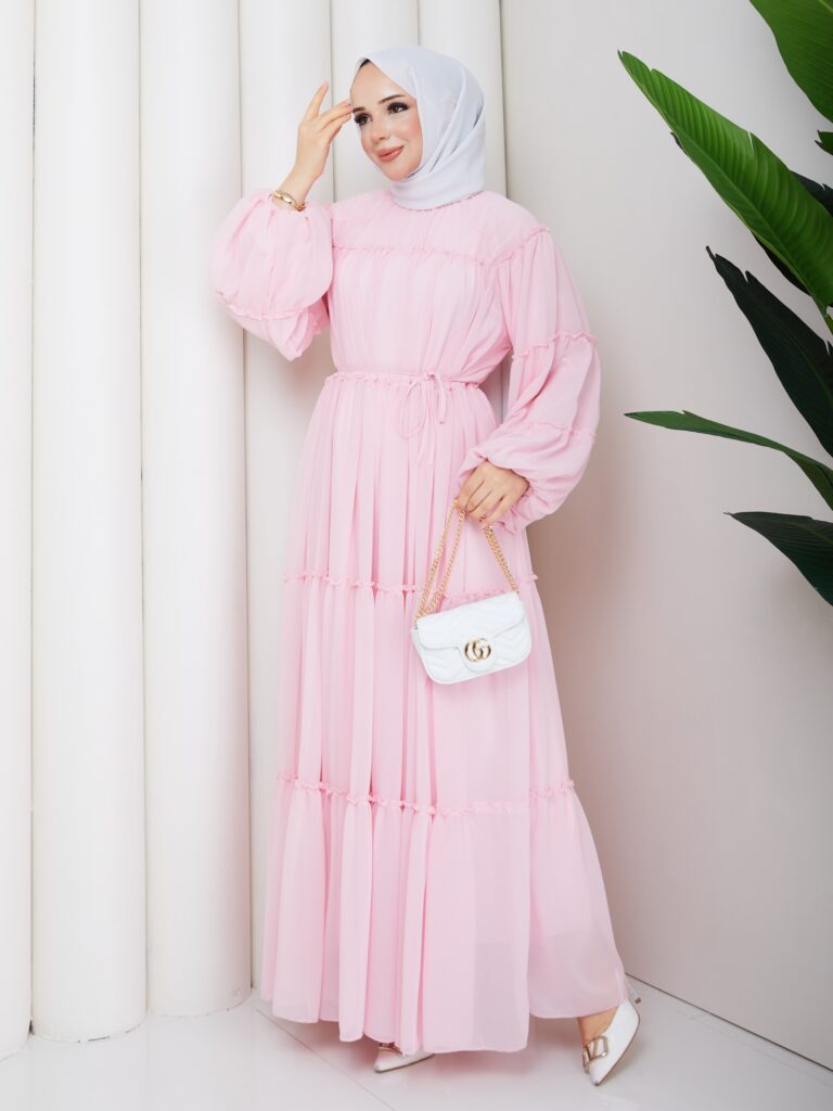 Sıfon elbıse pembe renk